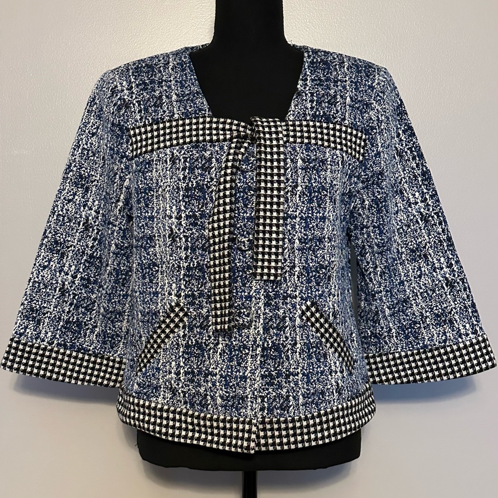 Cabi Blue and Black Cropped Blazer